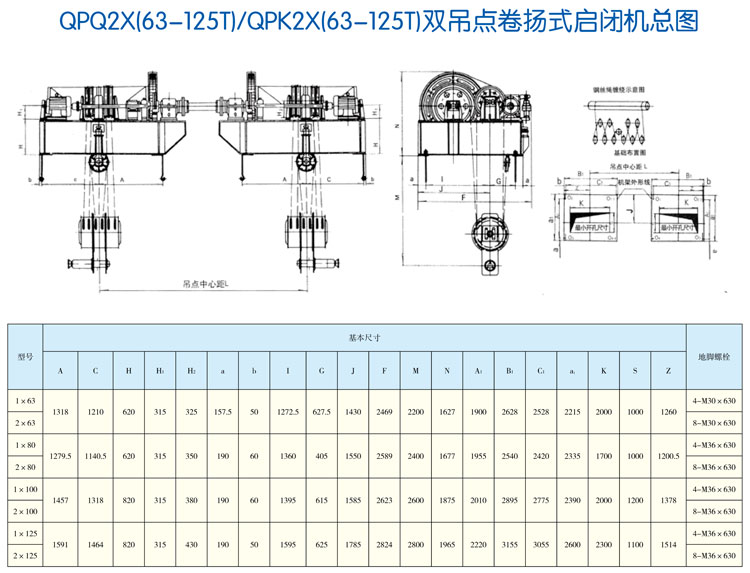 QPQ2X(63-125T)/QPK2X(63-125T)雙吊點(diǎn)卷?yè)P(yáng)式啟閉機(jī)總圖